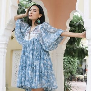 Gorgeous Daughters of India Jaya soft blue minidress large New wo tags